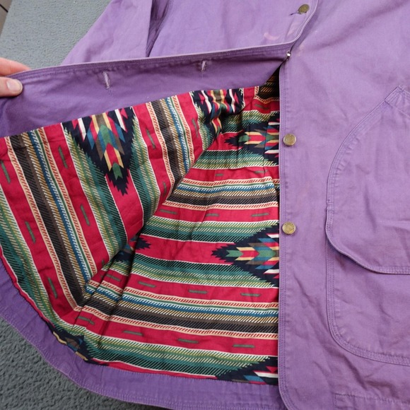 Vintage Woolrich Coat Mens Large Purple Canvas Southwestern Lined Overcoat 90s - Picture 6 of 11